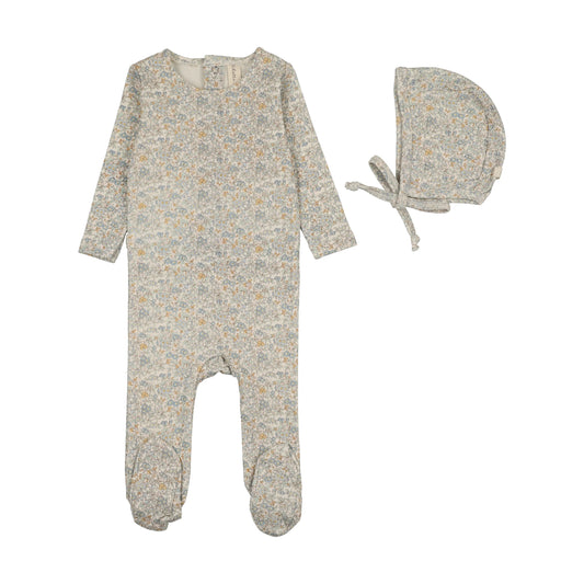 Liberty Floral Footie Set - Cream/Blue