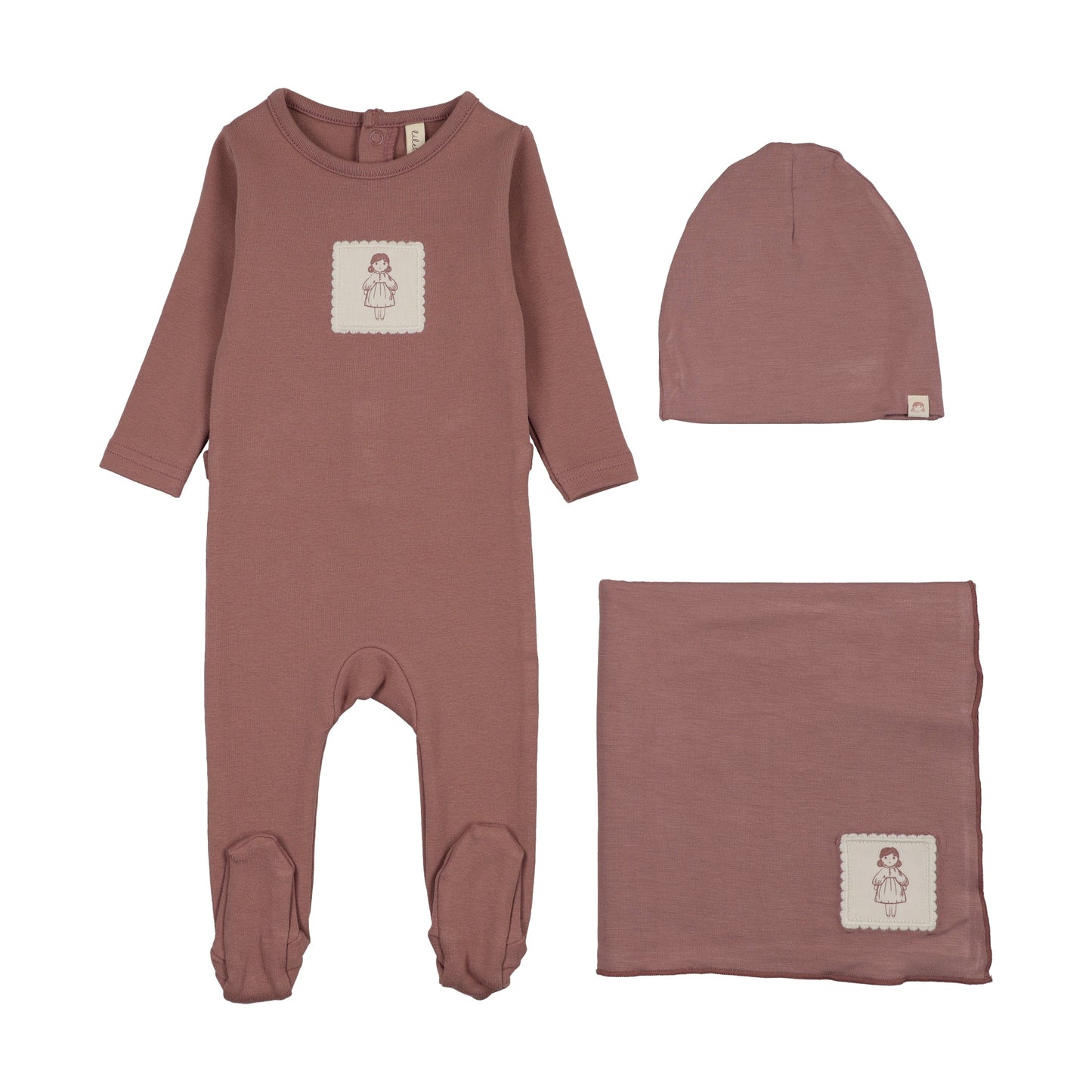 Graphic Tag Layette Set- Mauve
