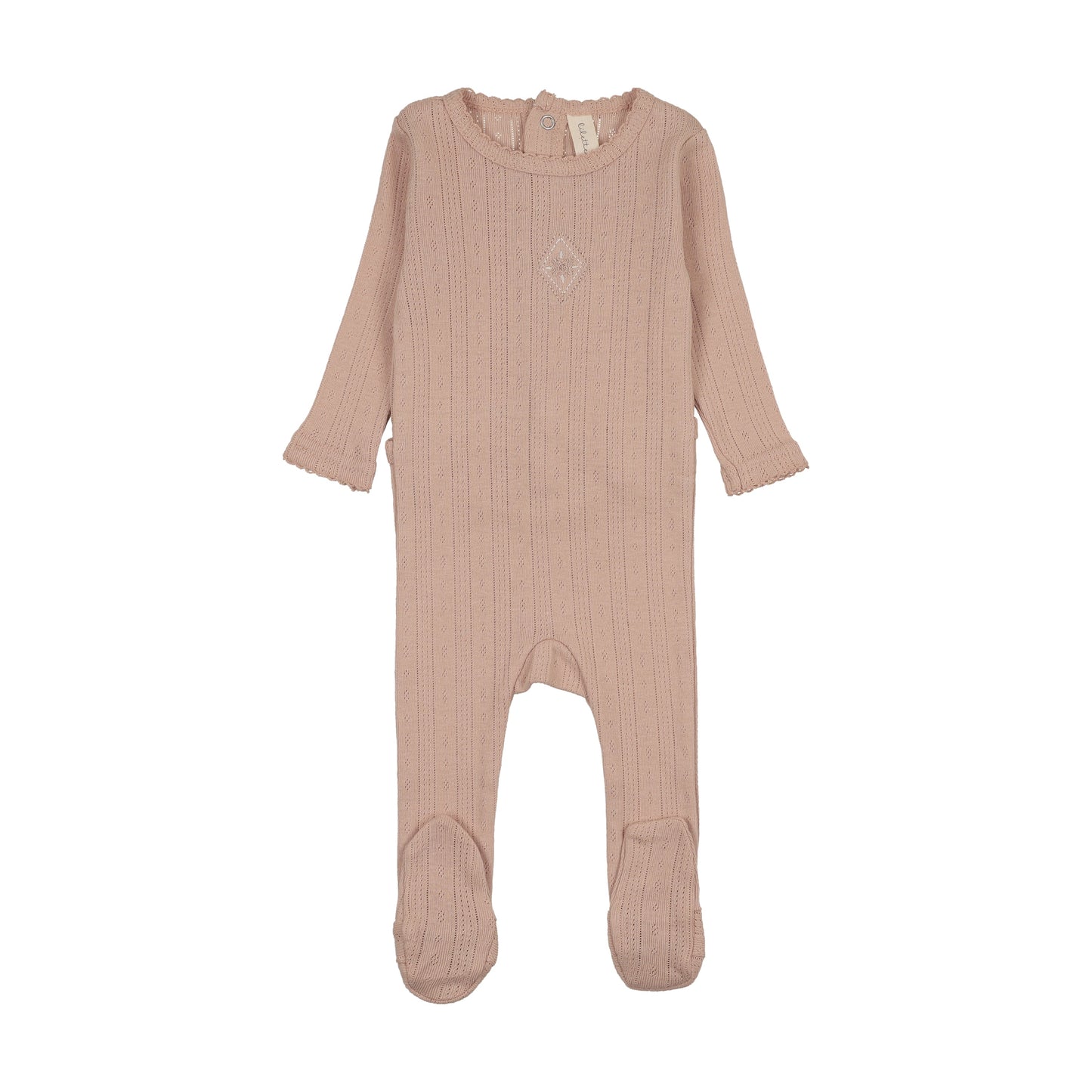 Geo Floral Embroidered Footie - Dusty Pink