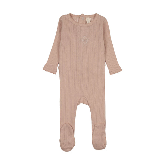 Geo Floral Embroidered Footie - Dusty Pink