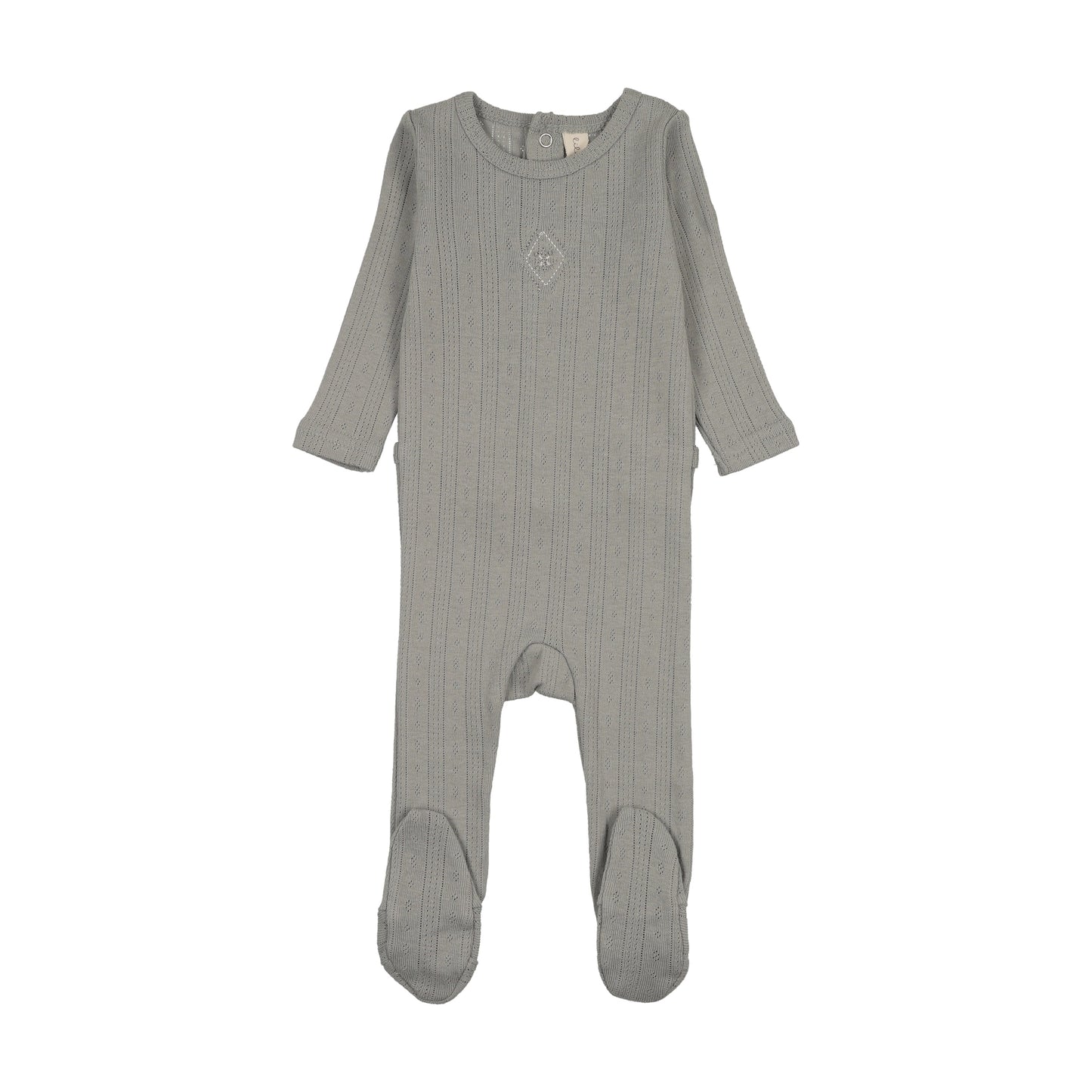 Geo Floral Embroidered Footie - Light Blue