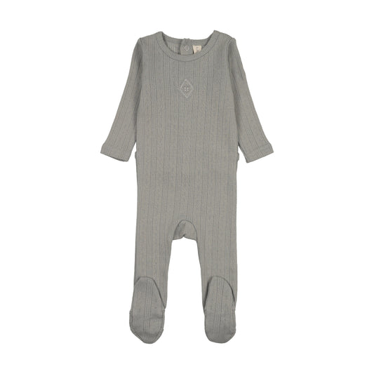 Geo Floral Embroidered Footie - Light Blue