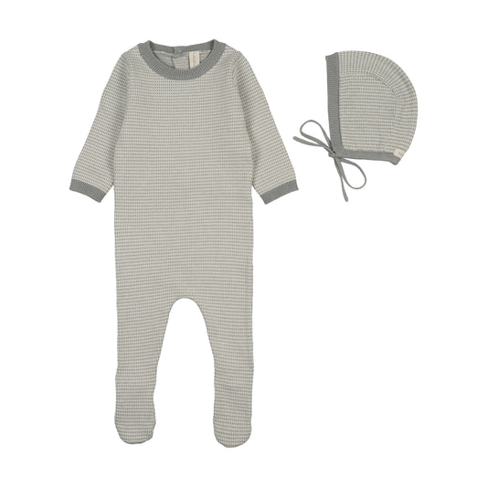 Two Tone Knit Footie Set- Light Blue