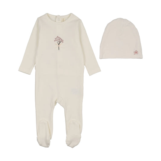 Bouquet Graphic Footie Set- Cream