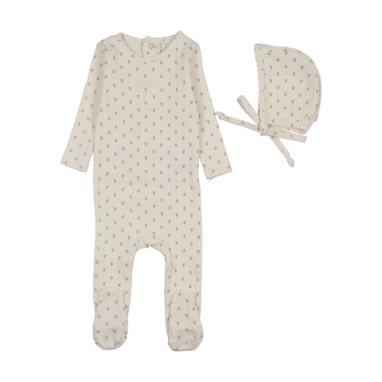 Floret Print Footie Set- Cream/Pink