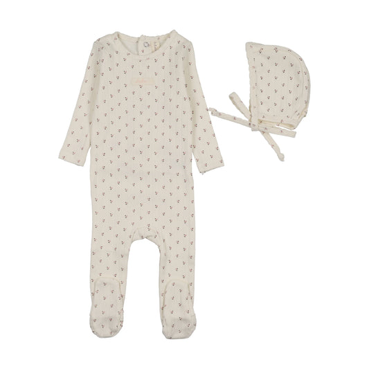 Floret Print Footie Set- Cream/Pink