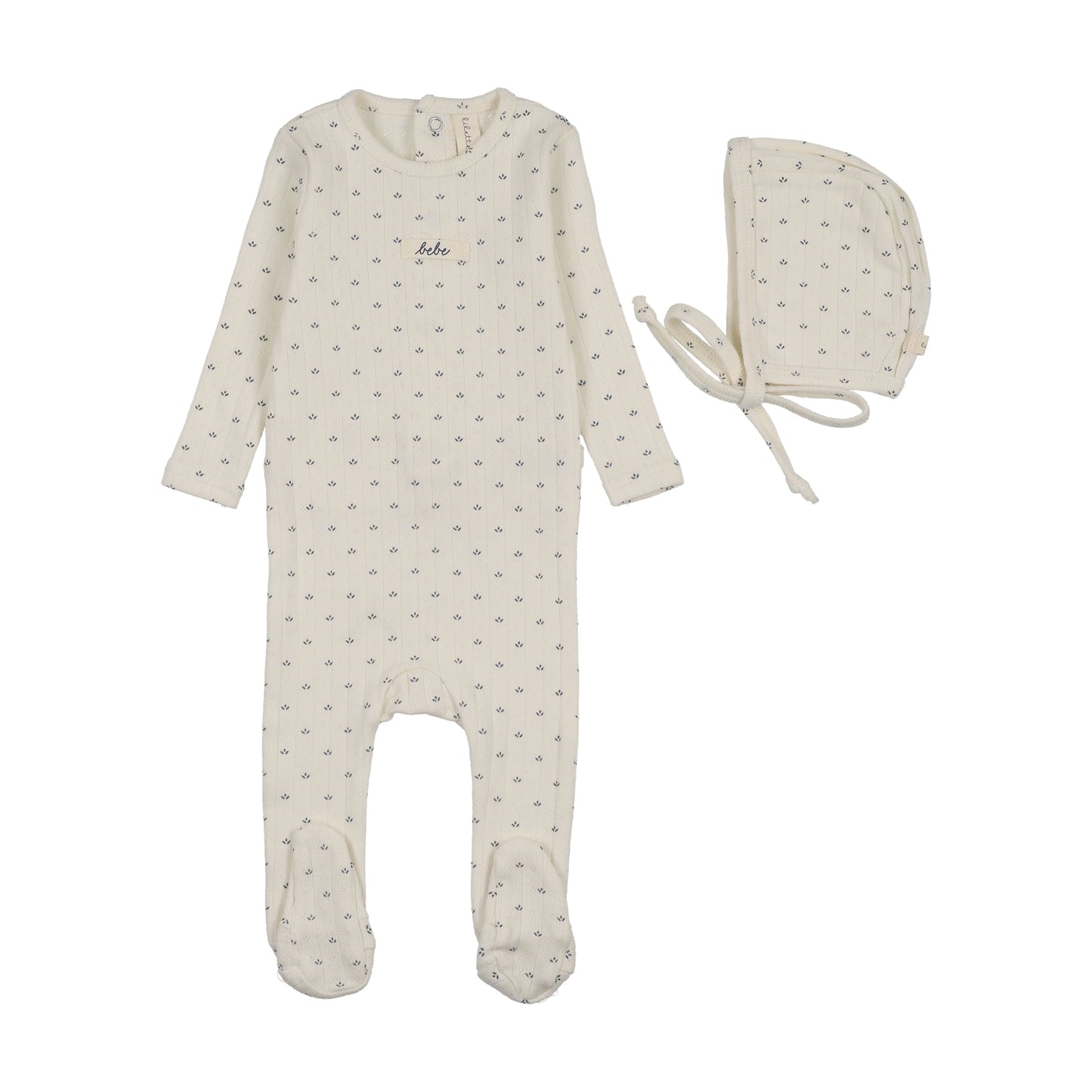Floret Print Footie Set- Cream/Blue