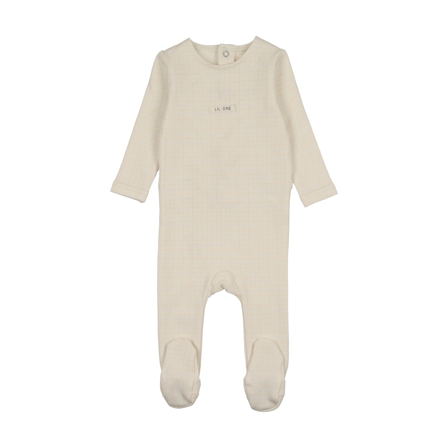 Grid Print Footie Cream/Pink