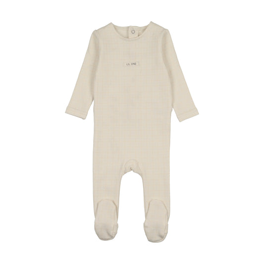 Grid Print Footie Cream/Pink
