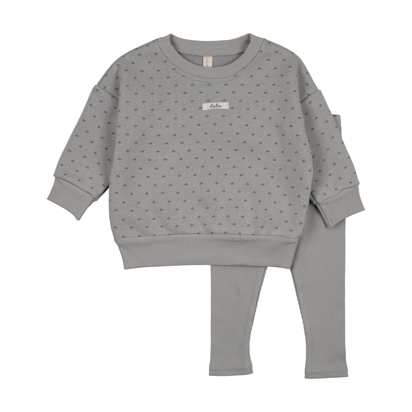 Floret Print Sweatshirt Set - Light Blue