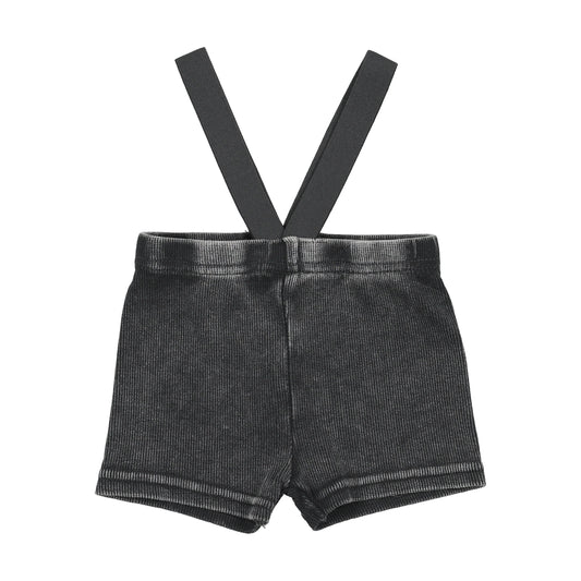 Ribbed Suspender Shorts- Black Wash