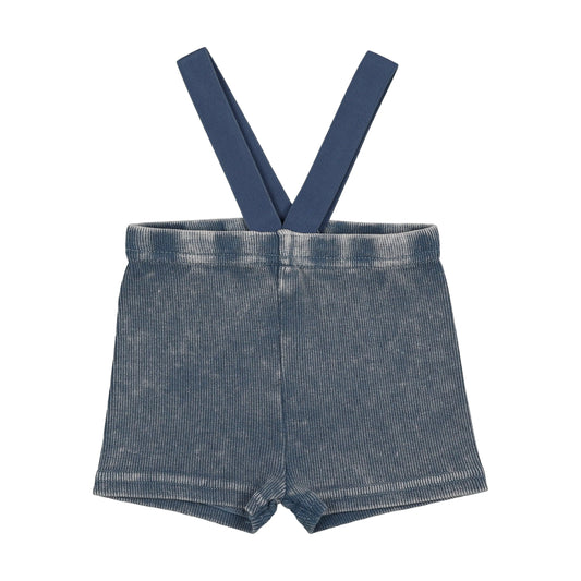 Ribbed Suspender Shorts- Blue Wash