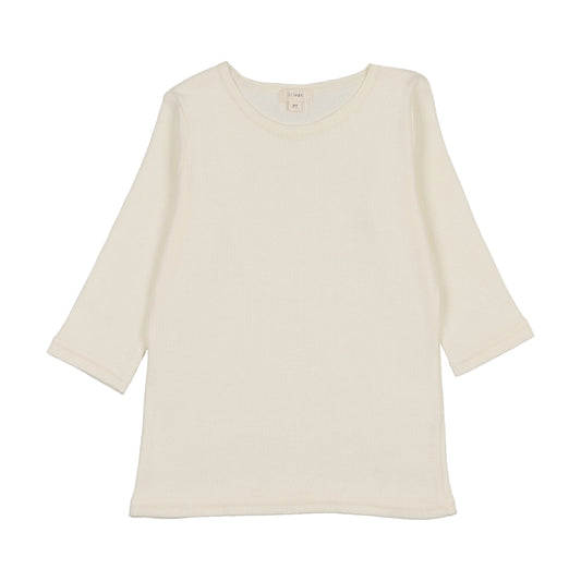 Basic Ribbed Three Quarter Sleeve Tee- Cream