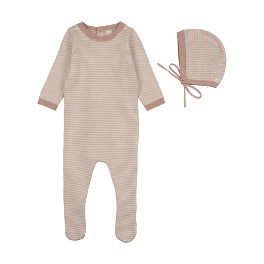 Two Tone Knit Footie Set- Pink