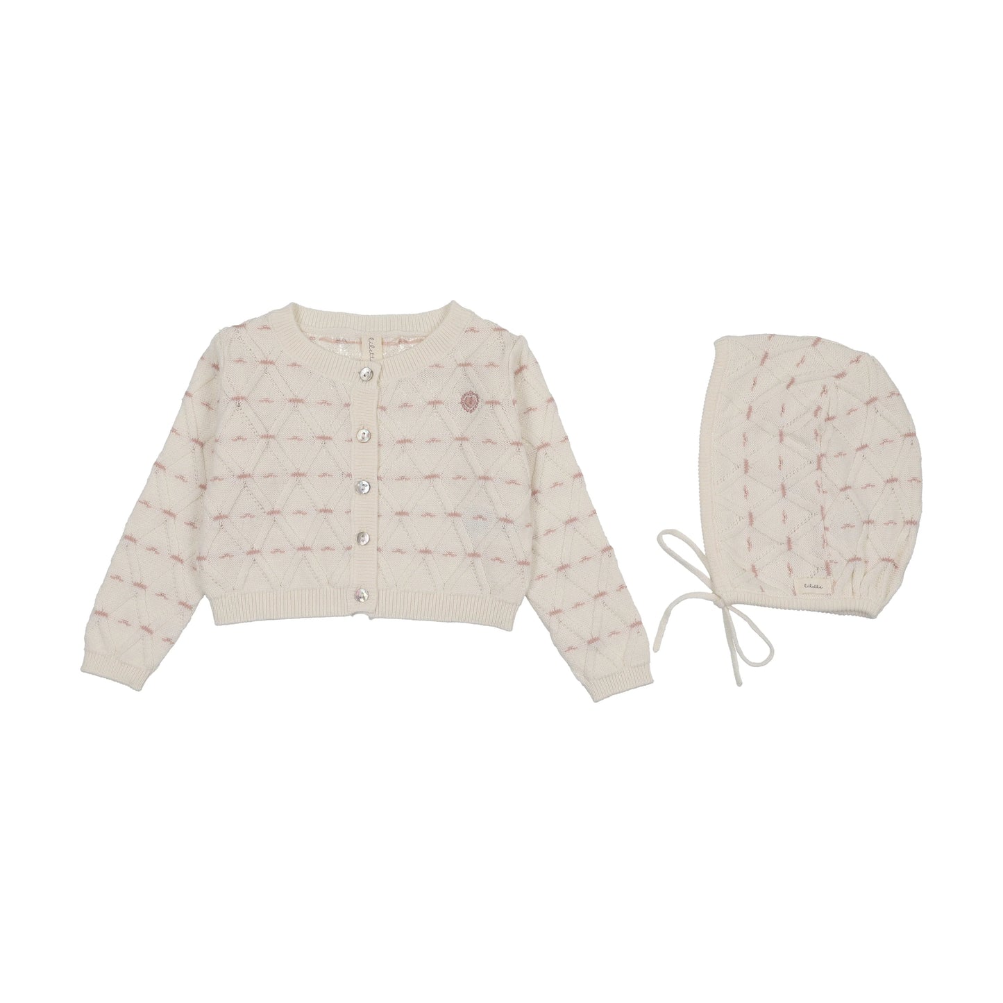 Sweetheart Knit Cardigan Set Cream/Dusty Pink