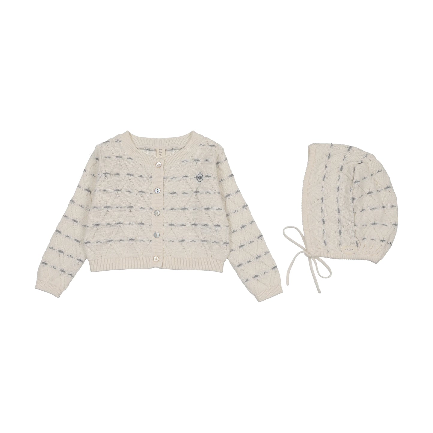 Sweetheart Knit Cardigan Set Cream/Light Blue