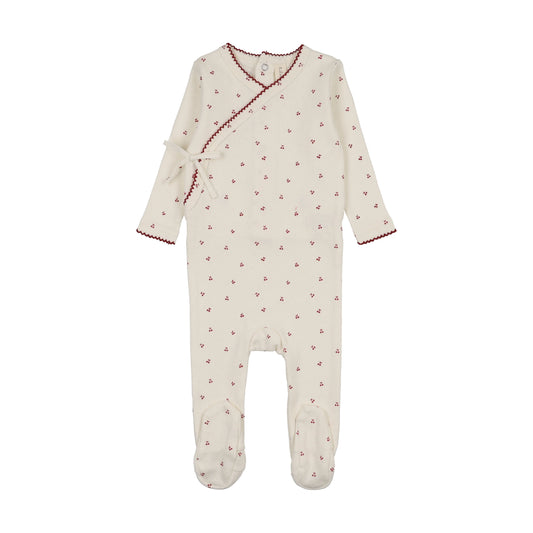 Cherry Scallop Footie Cream/Pink