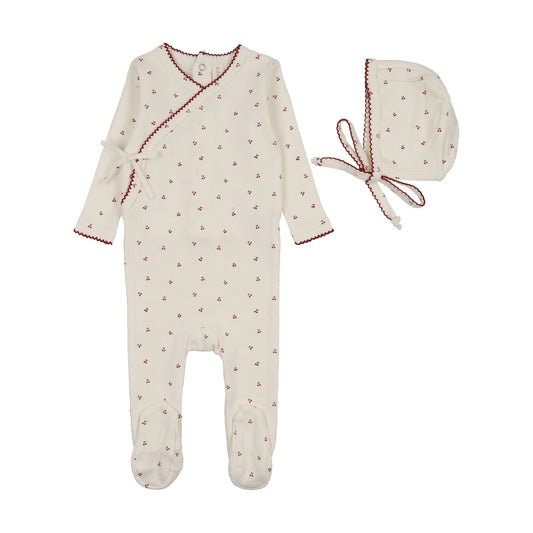 Cherry Scallop Footie Set Cream/Pink