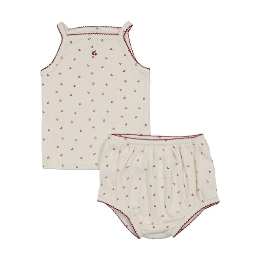 Cherry Pointelle Tank Set Cream/Pink