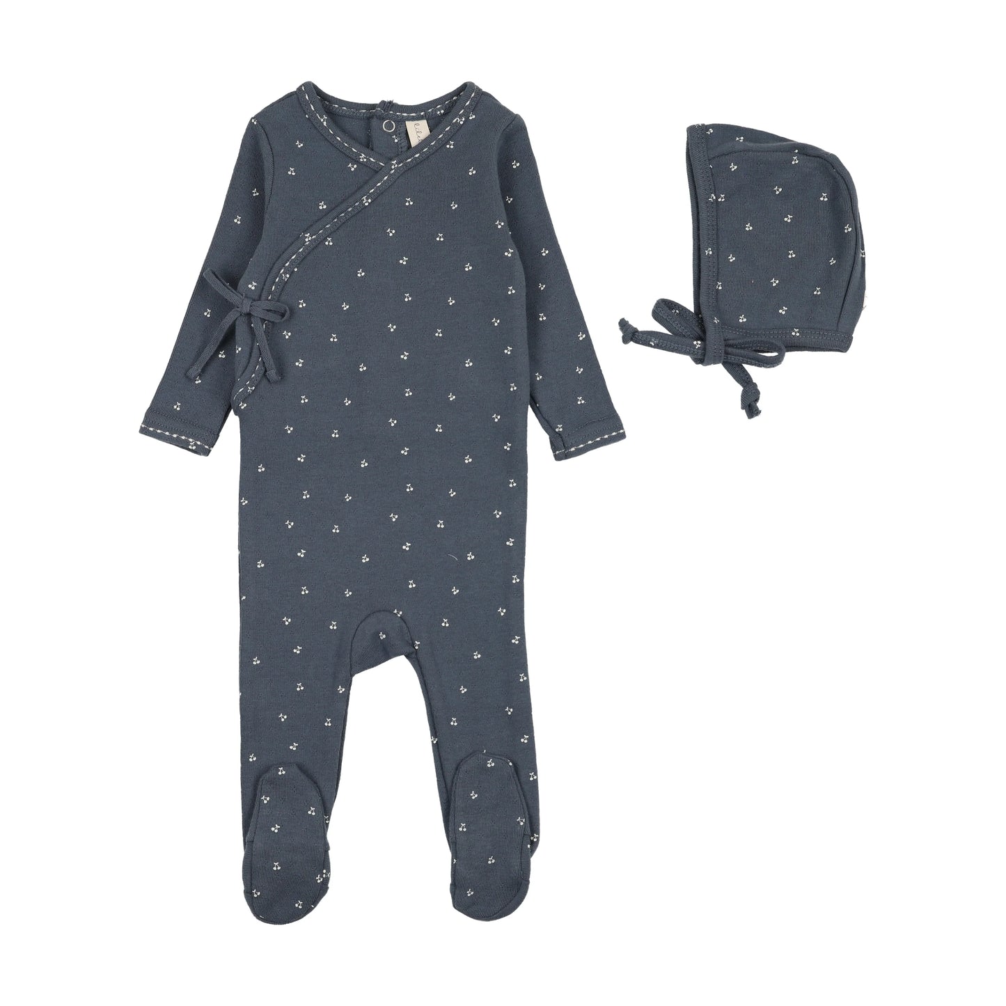 Cherry Scallop Footie Set Off Navy