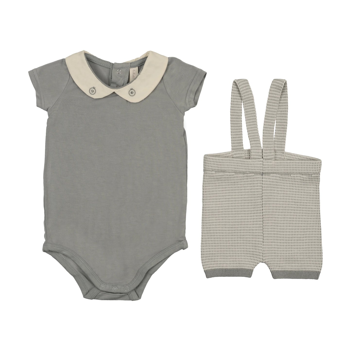 Two Tone Knit Short Suspender Set- Light Blue