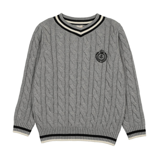 Limited Capsule Cable Sweater- Light Grey Heather
