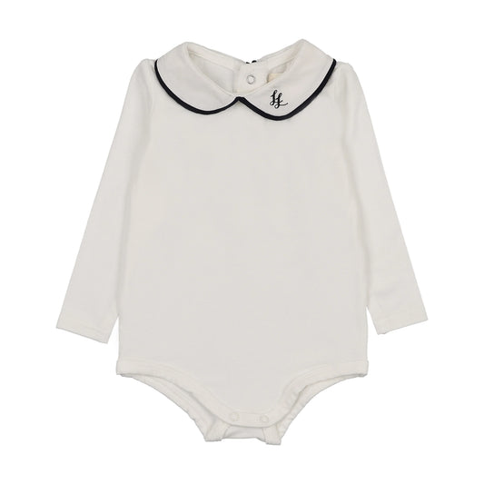 Peter Pan Onesie With Piping- White/Navy