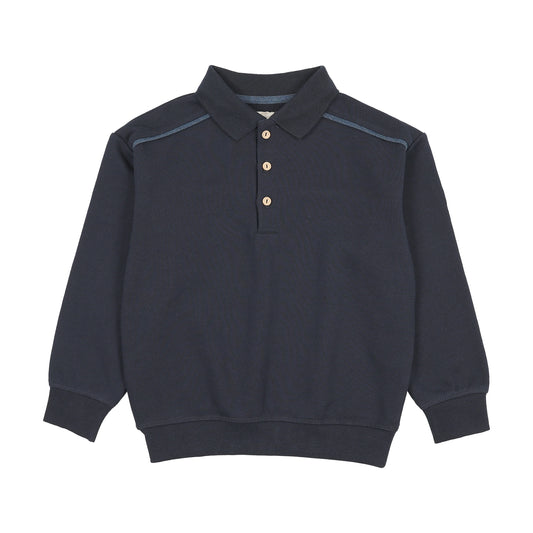 Sweet Campaign Denim Trim Polo Sweatshirt