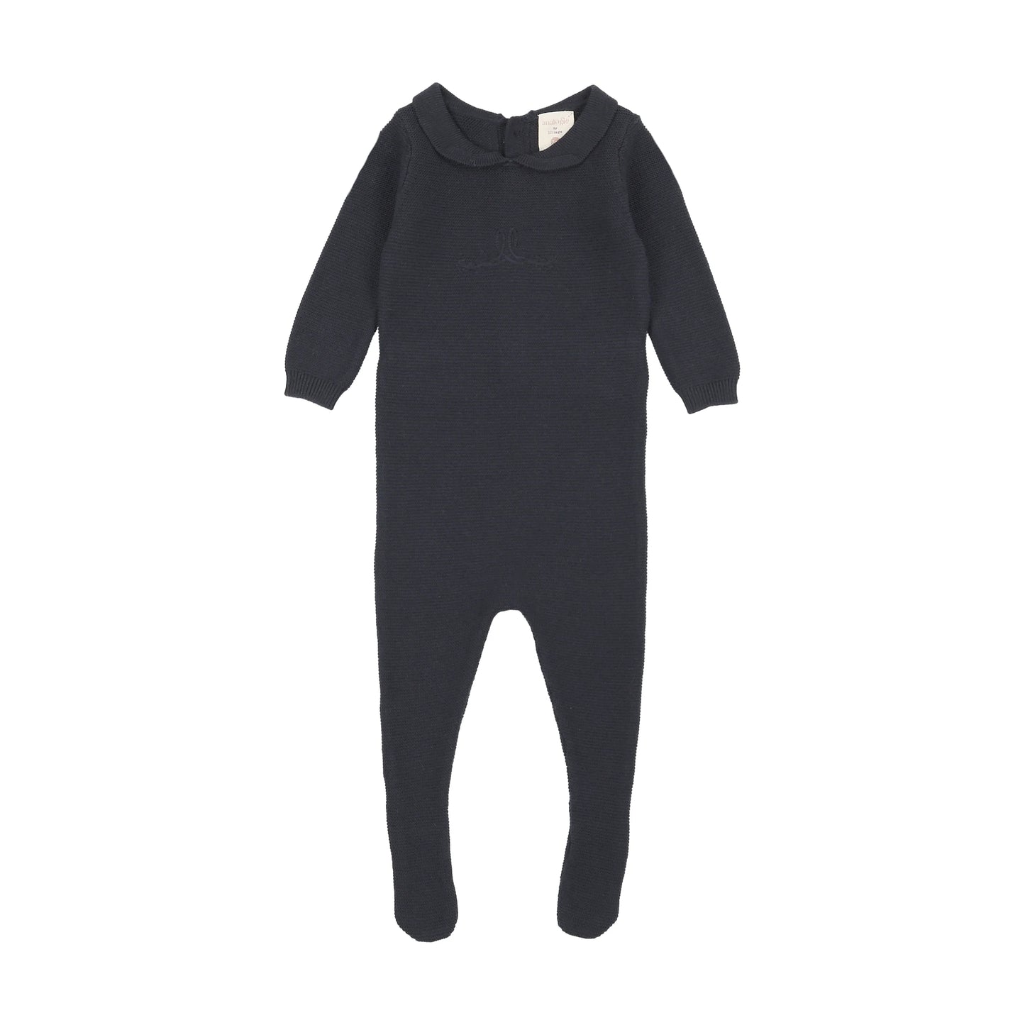Knit Embroidered Footie Set- Navy
