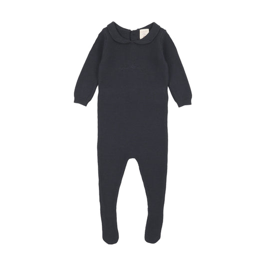 Knit Embroidered Footie Set- Navy