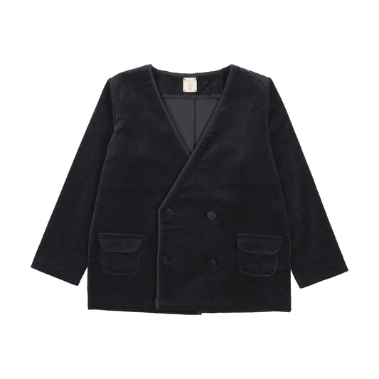 Trim Velvet Blazer- Navy