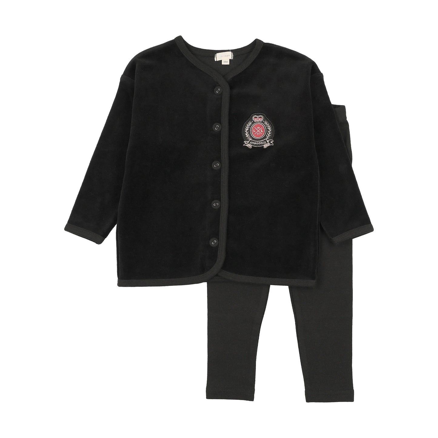 Velour Crest Lounge Set- Black