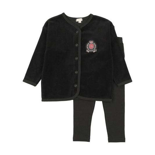 Velour Crest Lounge Set- Black