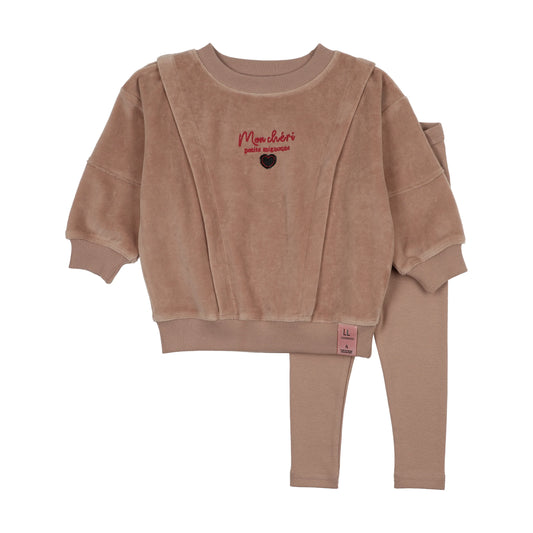 Velour Girls Sweatshirt Set- Dried Rose