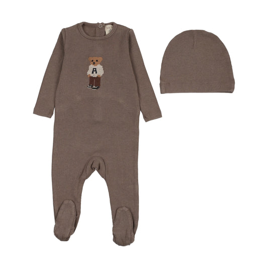 Bear Footie Set- Washed Brown