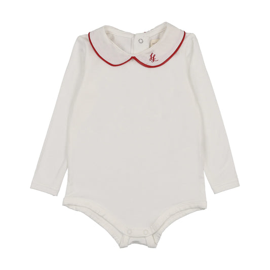 Peter Pan Onesie With Piping- White/Red