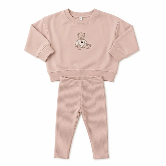 Sweet bear toddler set- Dusty Pink