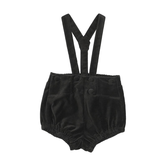 Velvet Gathered Suspender Shorts- Black