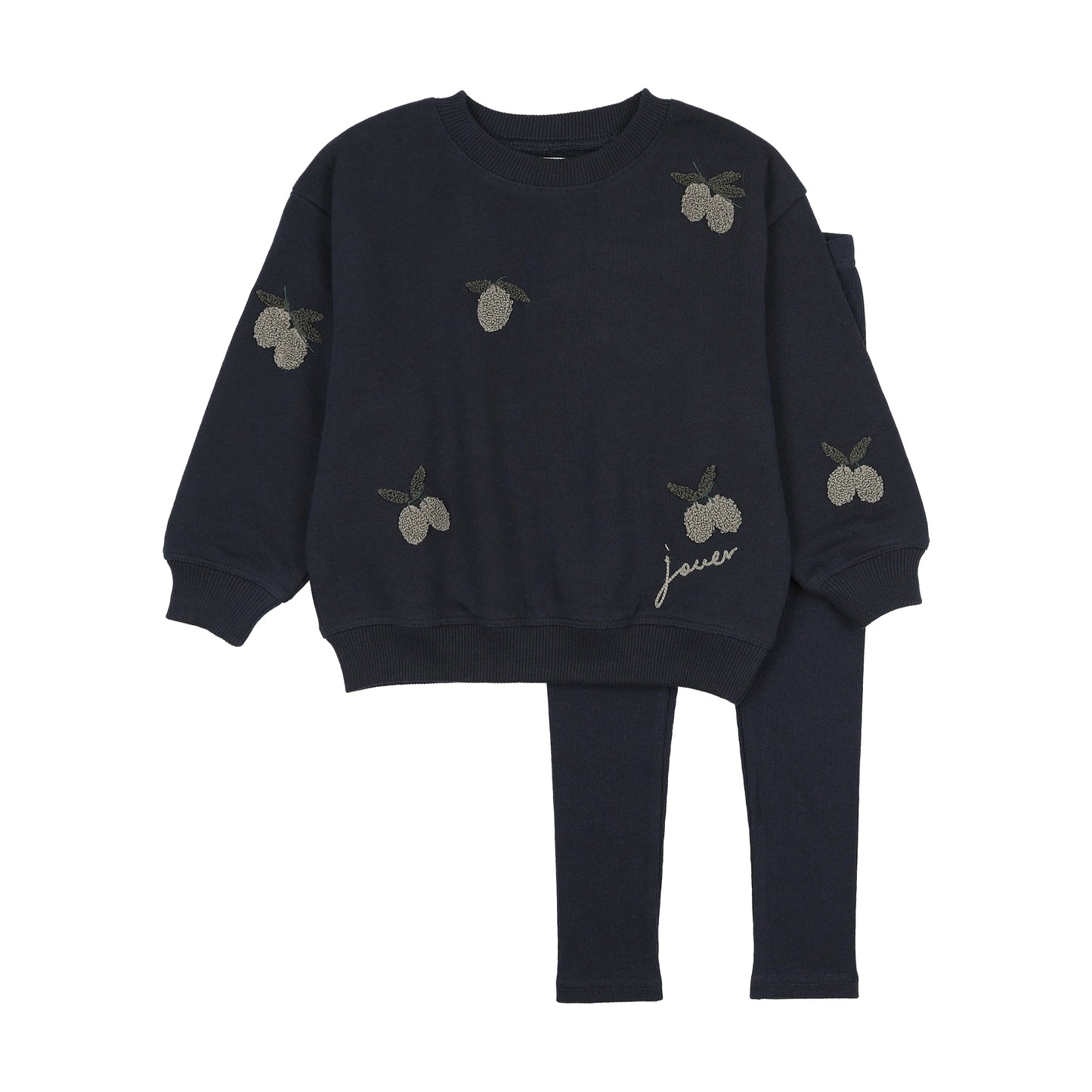 Olive Patch Sweatshirt Set- Navy
