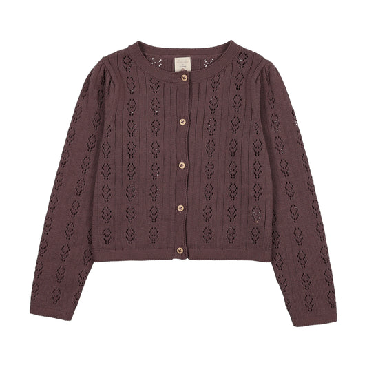 Girls Pointelle Cardigan- Vintage Purple
