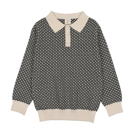 Heirloom Knits Boys Collared Sweater- Black/Cream Print