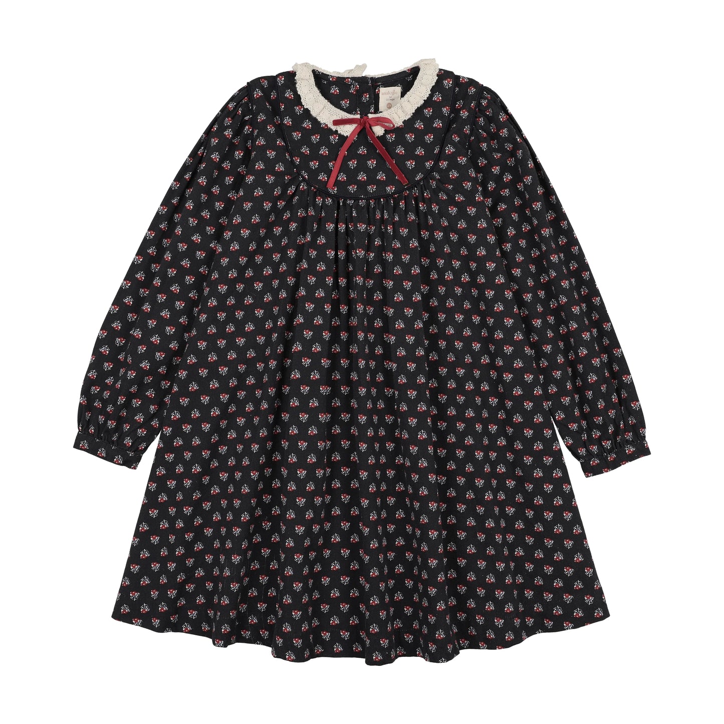 Home Garden Laced Trimmed Dress- Navy Print