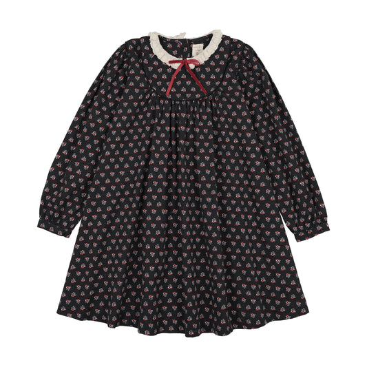 Home Garden Laced Trimmed Dress- Navy Print
