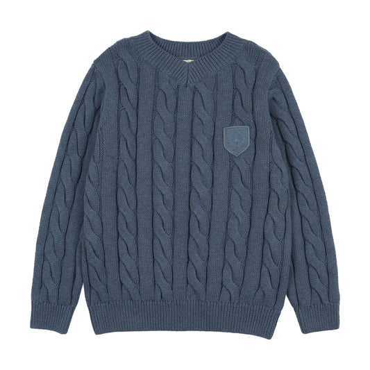 Chunky V Neck Sweater- Vintage Blue