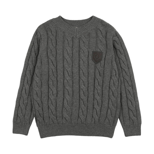Chunky V Neck Sweater- Mid Grey