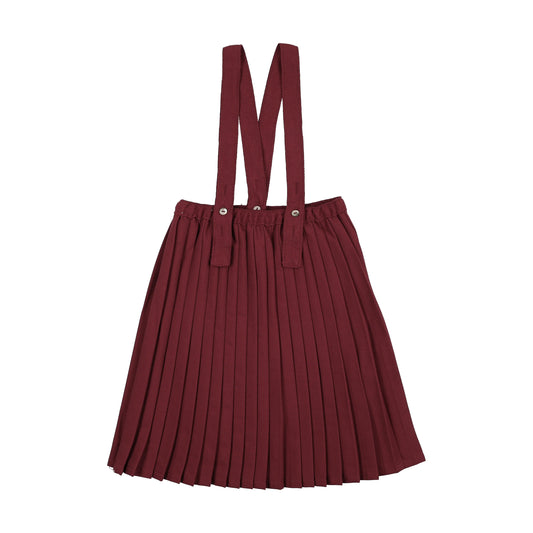 Knife Pleated Suspender Skirt- Deep Red