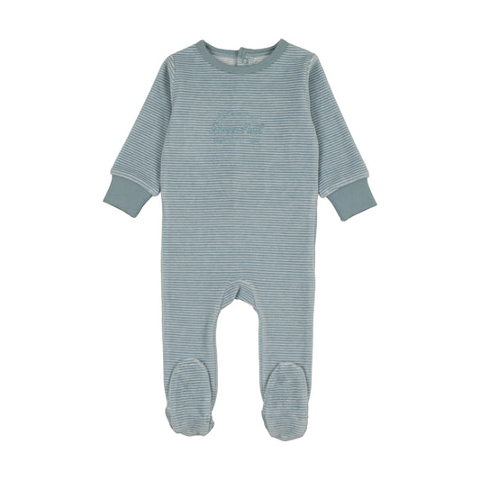 Velour Blue Stripe Footie