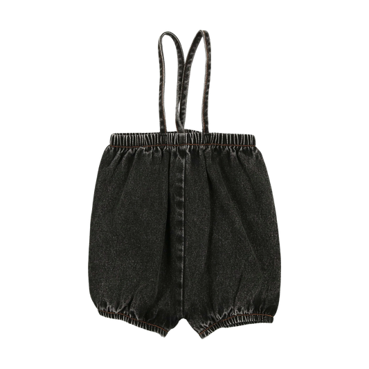 Denim Suspender Shorts- Black Denim