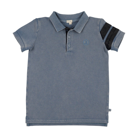 Stripe Detail Polo SS- Smokey Blue