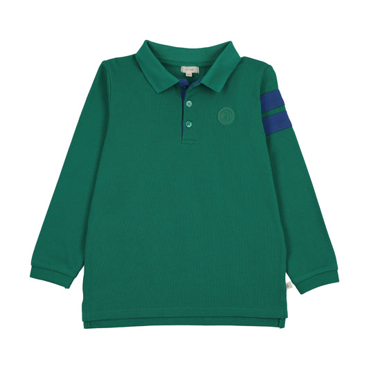 Stripe Detail Polo LS- Electric Green